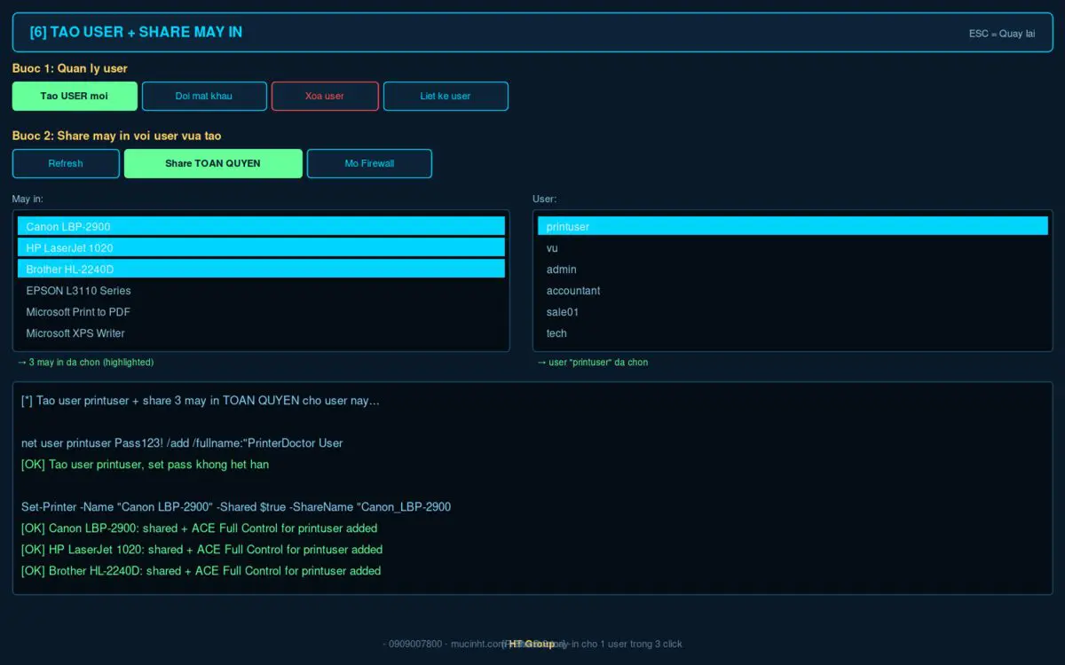 Share máy in qua mạng LAN với user và quyền Full Control