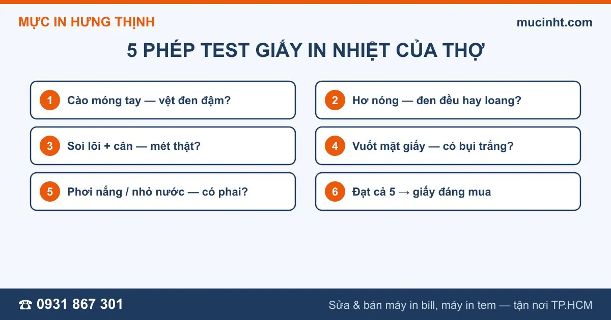 Sơ đồ 5 phép test phân biệt giấy in nhiệt tốt và xấu