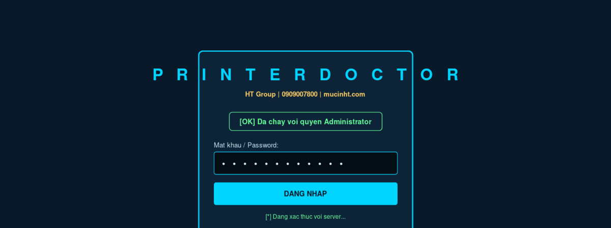 Màn hình đăng nhập PrinterDoctor bằng mã mở khoá miễn phí
